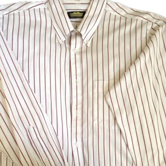 PATRICK JAMES Men’s button down shirt. Dark red/burgundy wide stripe 16/33 Grest - Picture 5 of 6